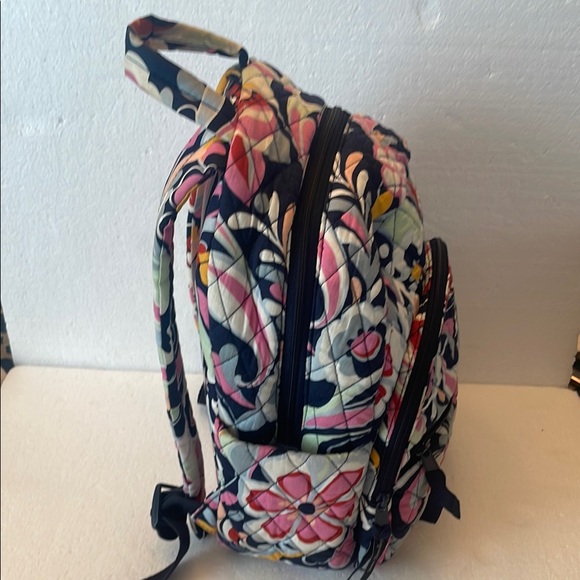 Vera Bradley Floral Mod Quilted Essential Compact Backpack zipper pockets navy main image 13